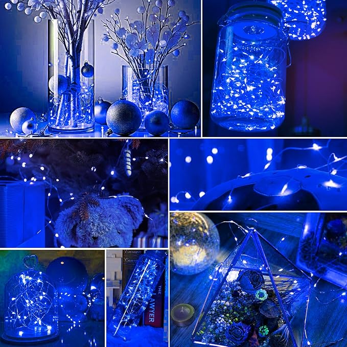 pozzolanas 100 Pack Blue Battery Operated String Lights - 7ft Waterproof Firefly Lights with 20 LEDs for Home, Mason Jar, Party, Wedding, Halloween, Christmas Decorations