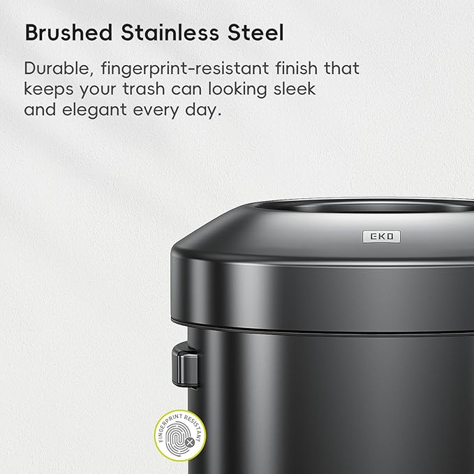 EKO 16-Gallon Round Black Stainless Steel Open Top Trash Can, Large Commercial