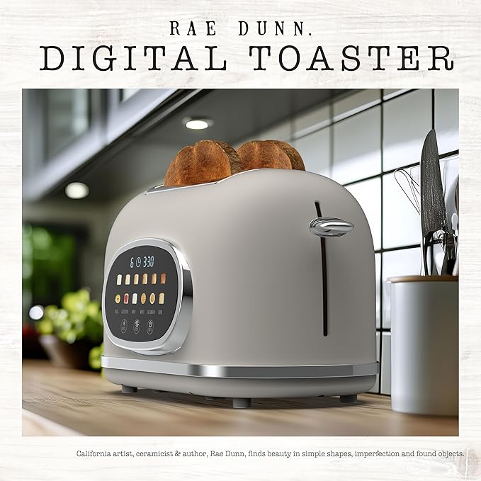 Rae Dunn Retro Digital Electric Toaster, 2 Slice Stainless Steel Toaster
