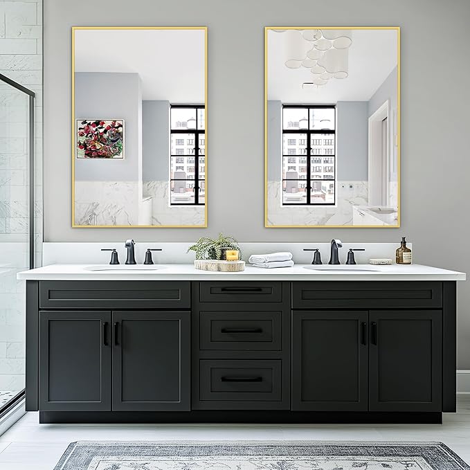 Bathroom Vanity Mirror for Wall, 2 Pack 36" x 24" Metal Framed Rectangular