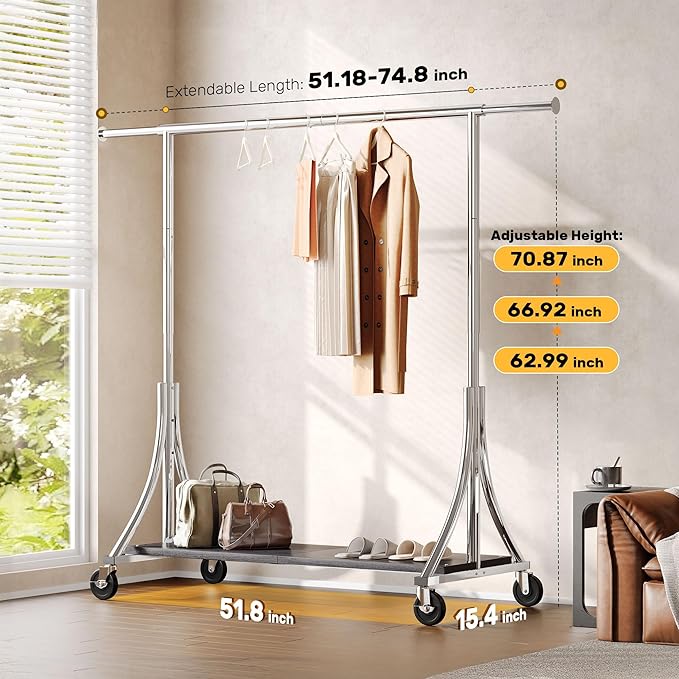 HOKEEPER Clothes Rack with Wood Shelves Height Adjustable Clothing Rack with