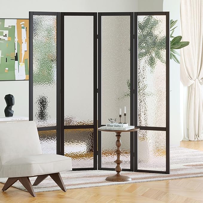 Acrylic Room Divider, 4-Panel Freestanding Partition Screen, Frosted