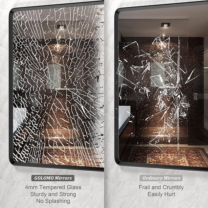 60x36 Black Matte Bathroom Mirror, Large Metal Framed Black Bathroom Vanity