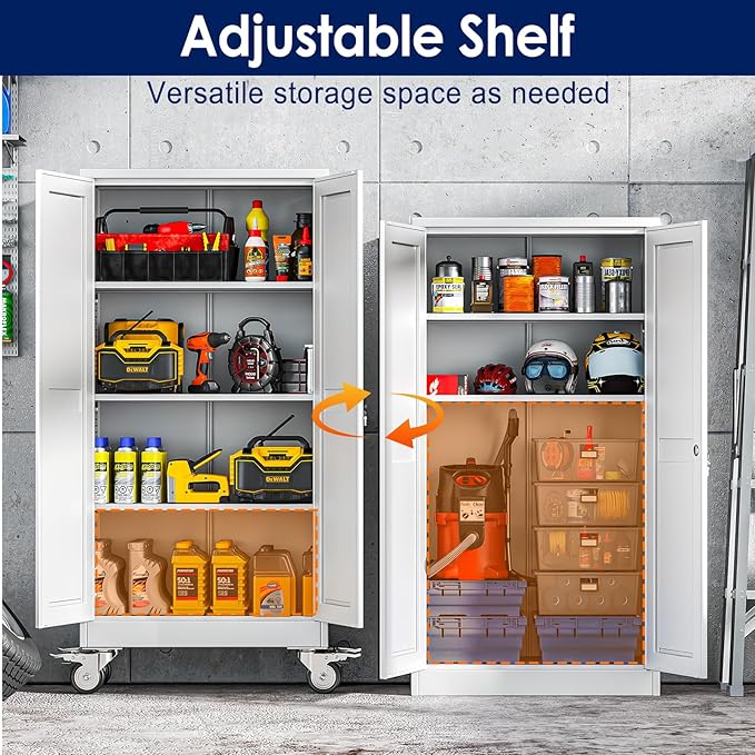 61" H Metal Garage Storage Cabinet, Rolling Tool Cabinet