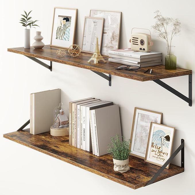 12 Inch Deep Floating Shelves, 48W x 12D Floating Shelves, Deep Wall Shelves (Set of 2)