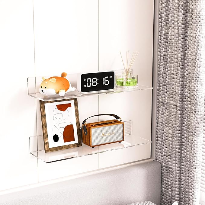 20 Inch Clear Wall Shelves for Wall, Wall Mounted Acrylic Floating Shelf for (2 Pack)