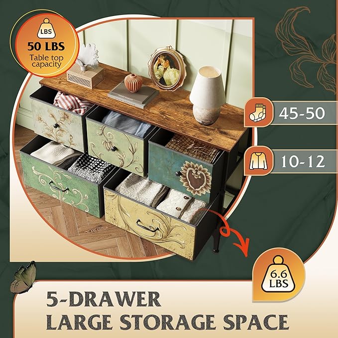WLIVE Dresser for Bedroom with 5 Drawers, Wide Chest of Drawers, Fabric Dresser