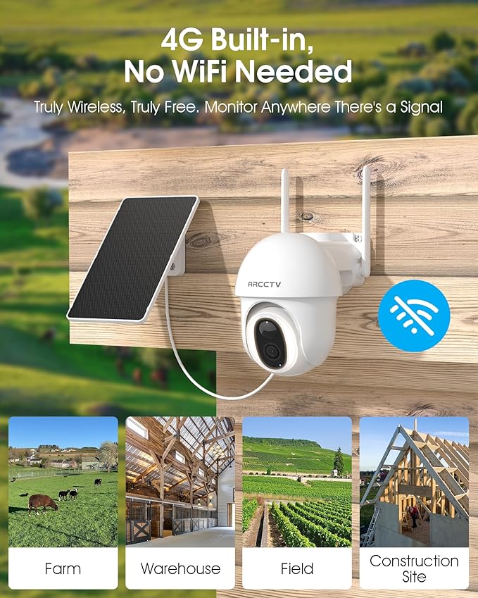 4G LTE Cellular Security Camera Outdoor, Wireless Solar Powered, no WiFi