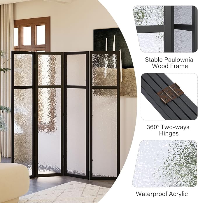Acrylic Room Divider, 4-Panel Freestanding Partition Screen, Frosted