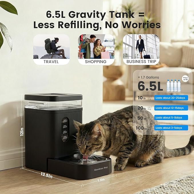 Gardner Pet 1.7 Gallon Automatic Dog Water Bowl Dispenser 6.5L Gravity Water