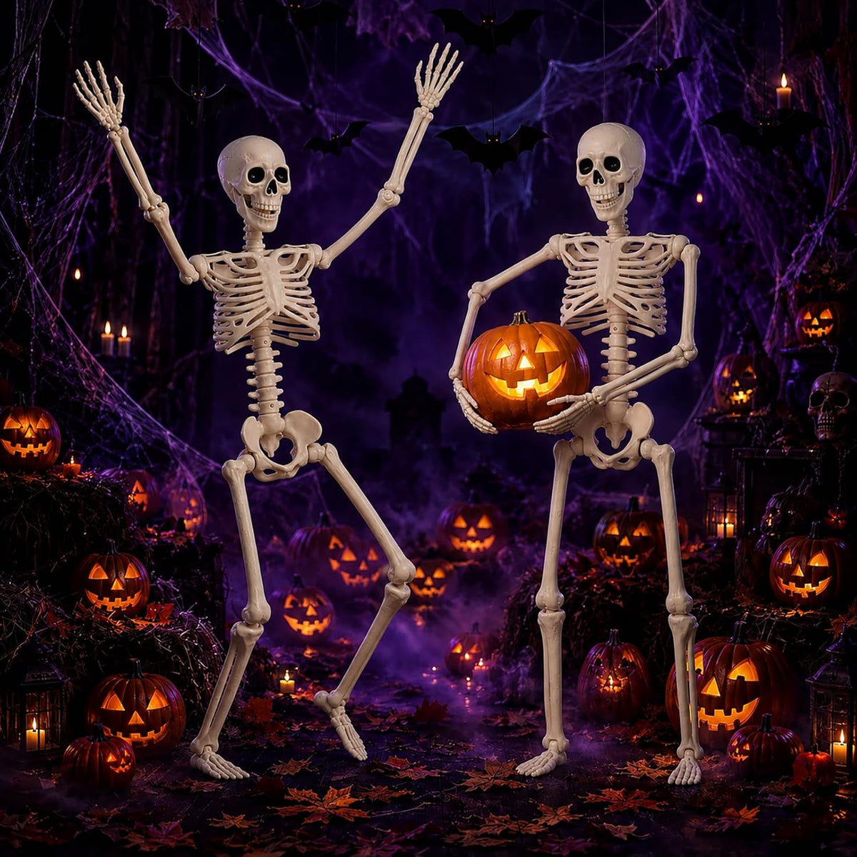 Abakuku 2 Pack 36" Halloween Skeleton Decorations,Human Bones for Halloween Party with Movable Joints,for Haunted Houses, Front Lawn, Graveyard Props
