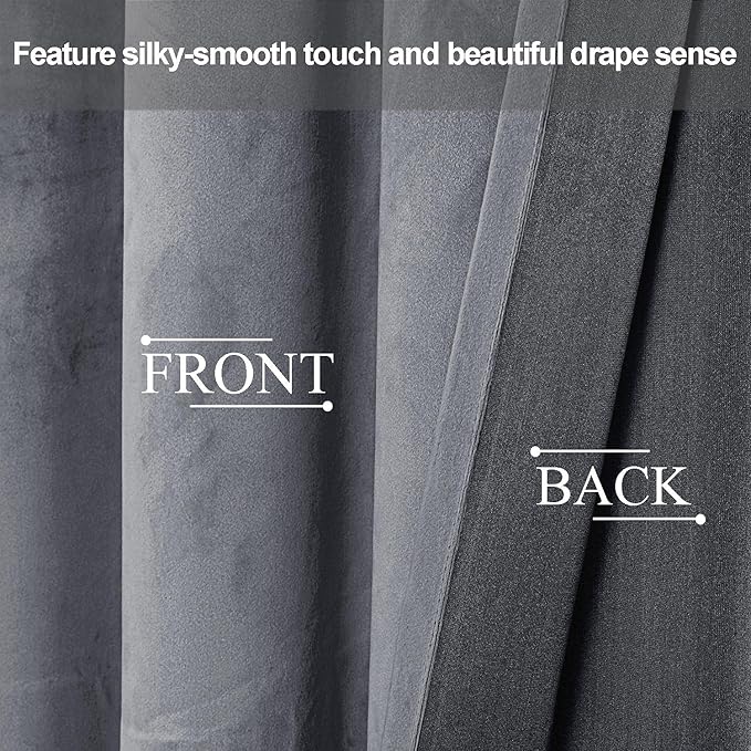 JIUZHEN Grey 60 x 96 inches Velvet Blackout Curtains