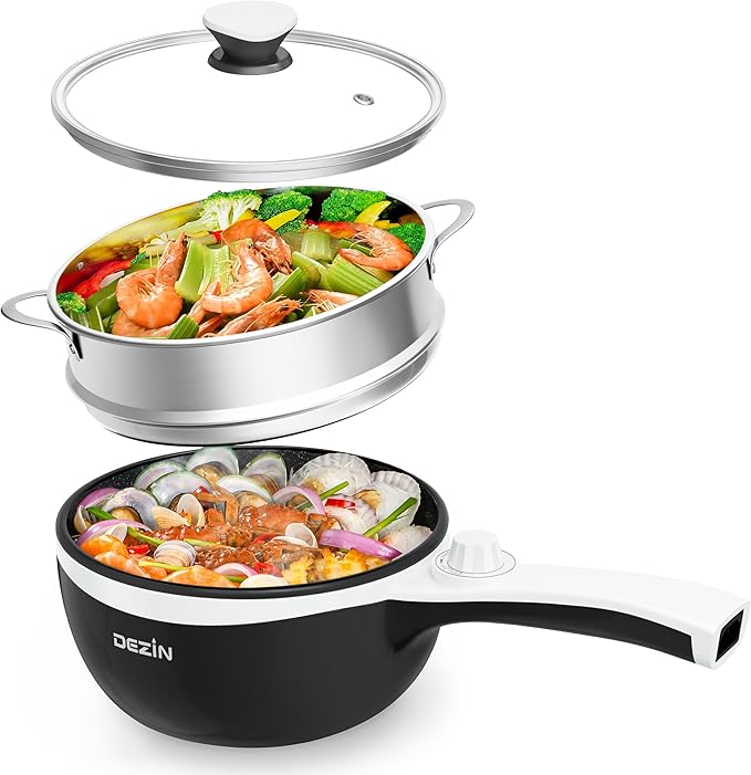 Dezin Hot Pot Electric with Steamer Upgraded, Non-Stick Sauté Pan, Rapid