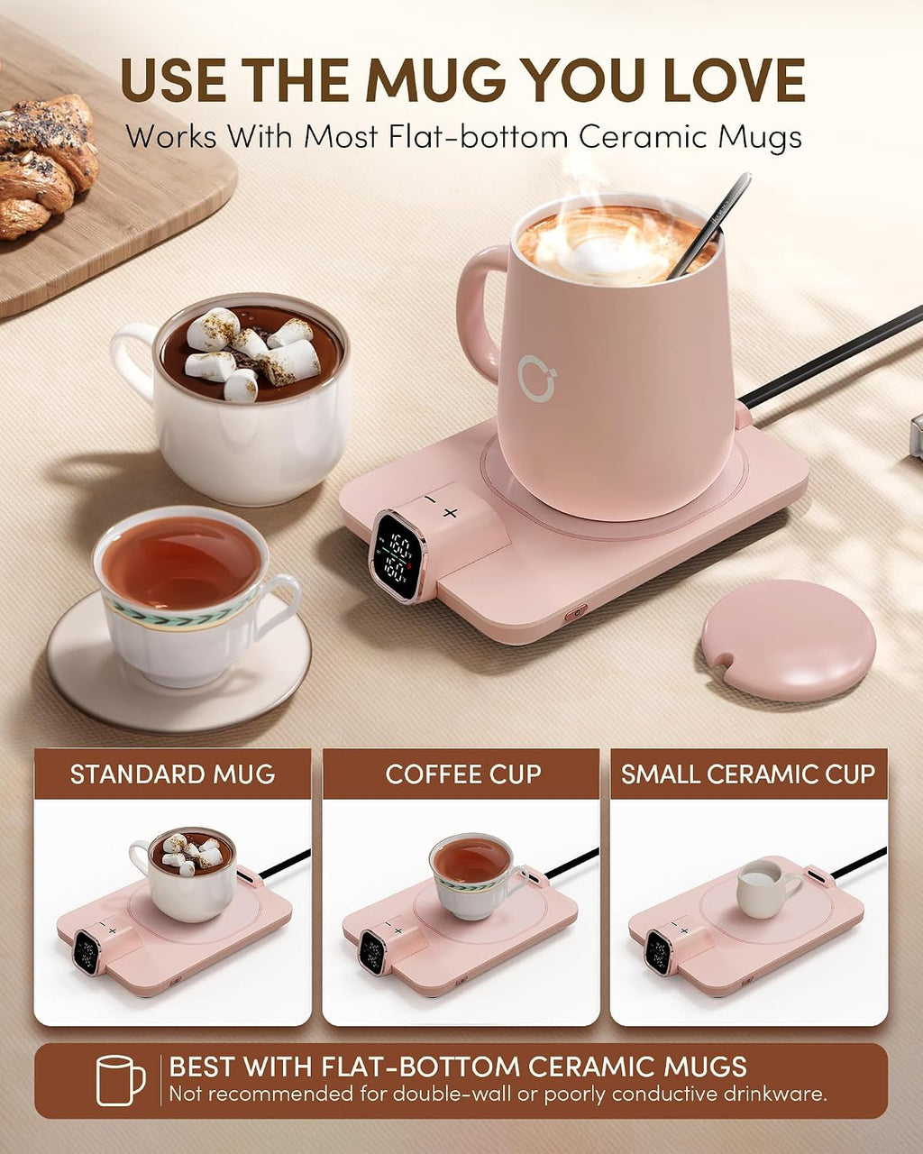 Coffee Cup Warmer & IKAGO Mug Set, 1℉ Precise Temp Control Mug Warmer
