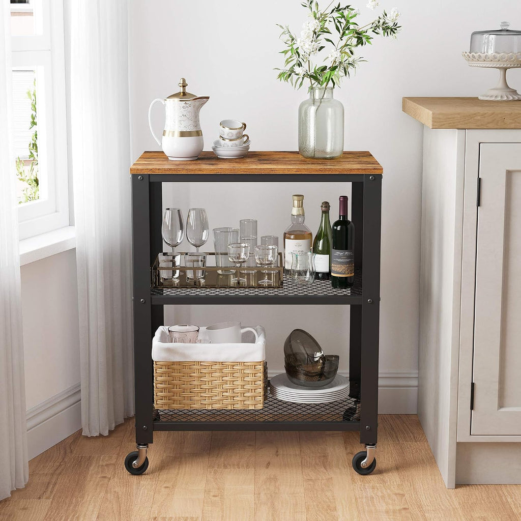 VASAGLE 3-Tier Serving Cart on Wheels with Storage