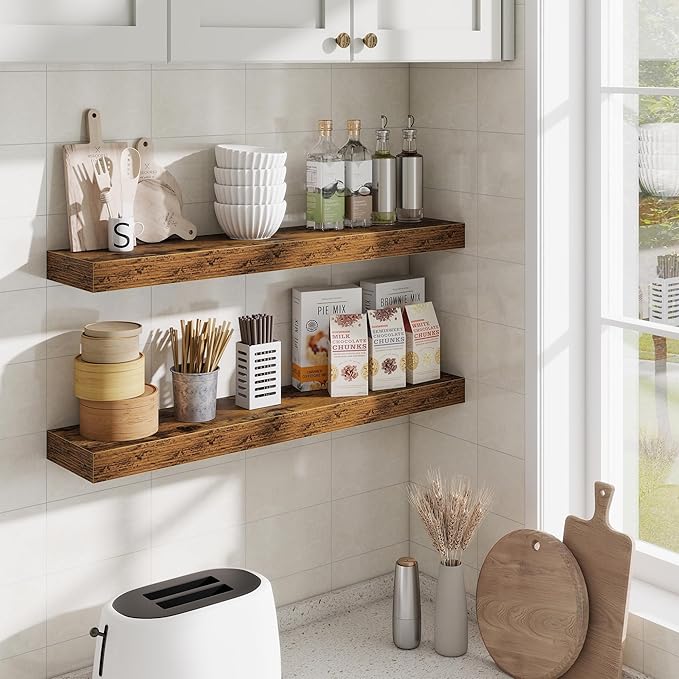 Fun Memories Bathroom Shelves 32 Inch Long Set of 2, Floating Shelves