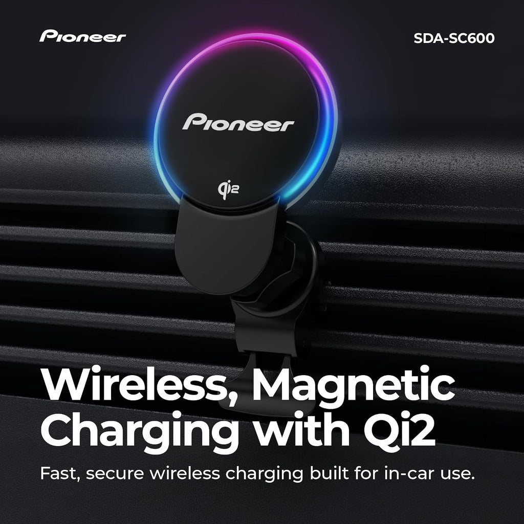 Pioneer Qi2 MagSafe Wireless Car Charger and Phone Mount