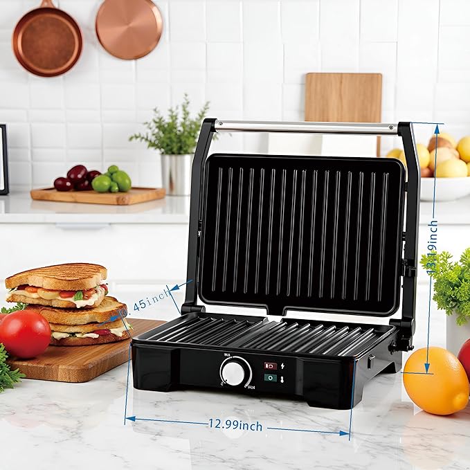 Panini Press, Sandwich Press Grill, 180 Degree Open, Non-Stick Grill, Table