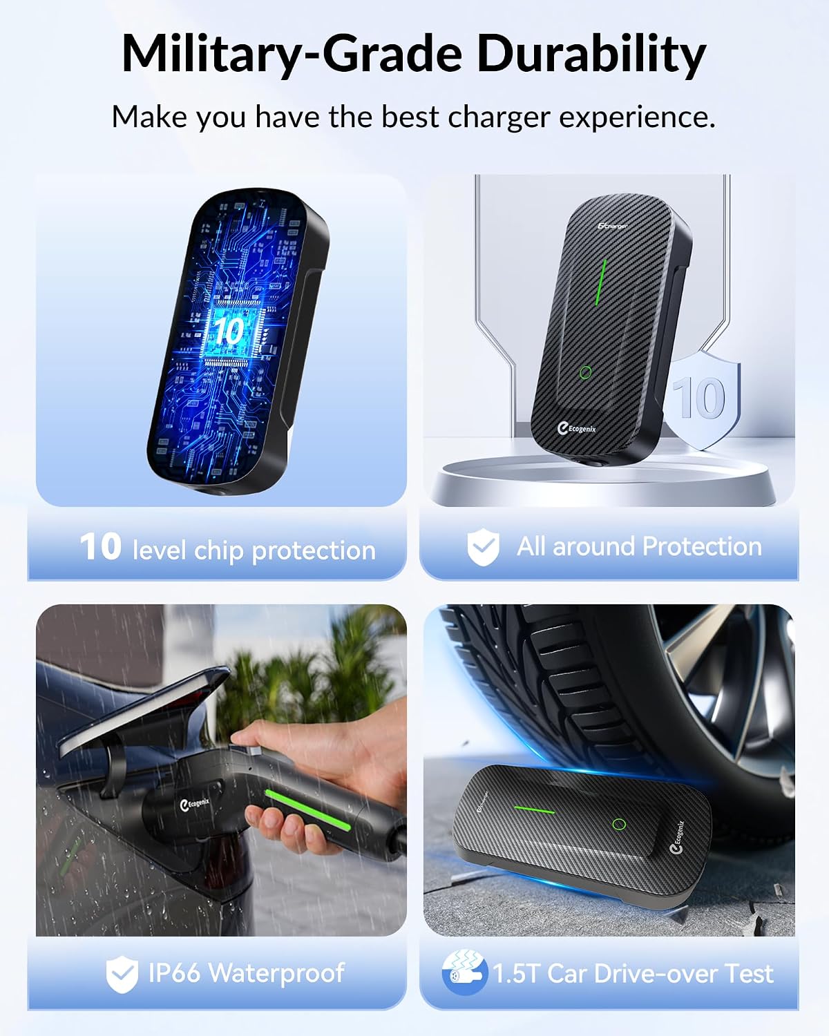 Ecogenix Level 1/2 EV Charger with Holder, 16A 25ft Cable Portable Mobile J1772 Charger, 110-120V 5-15 & 6-20 Plug, Home/Outdoor Charging Stations for All J1772 EV and Hybrid Vehicles