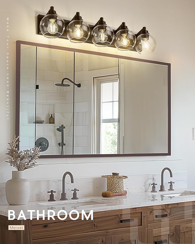 METWET Bathroom Light Fixtures Over Mirror, 5-Light Oil Rubbed Bronze Bathroom