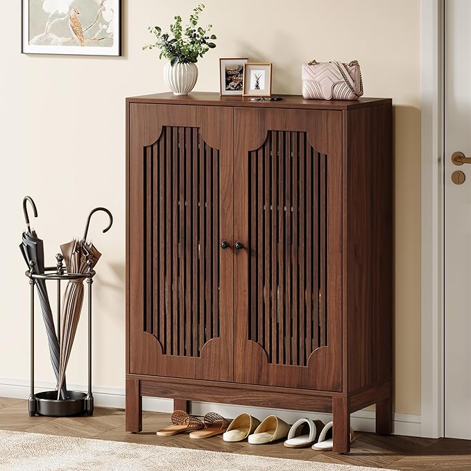 Tribesigns Shoe Cabinet with Doors, 5-Tier Shoe Storage Cabinet with Adjustable (Set of 2)