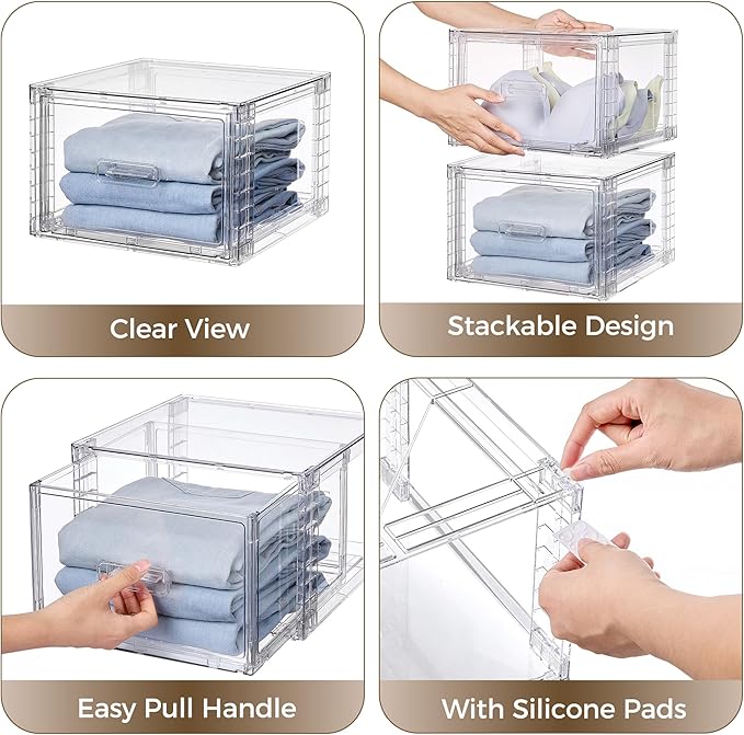 Vtopmart 4 Pack 18QT Clear Stackable Storage Drawers, Easily Assemble Closet