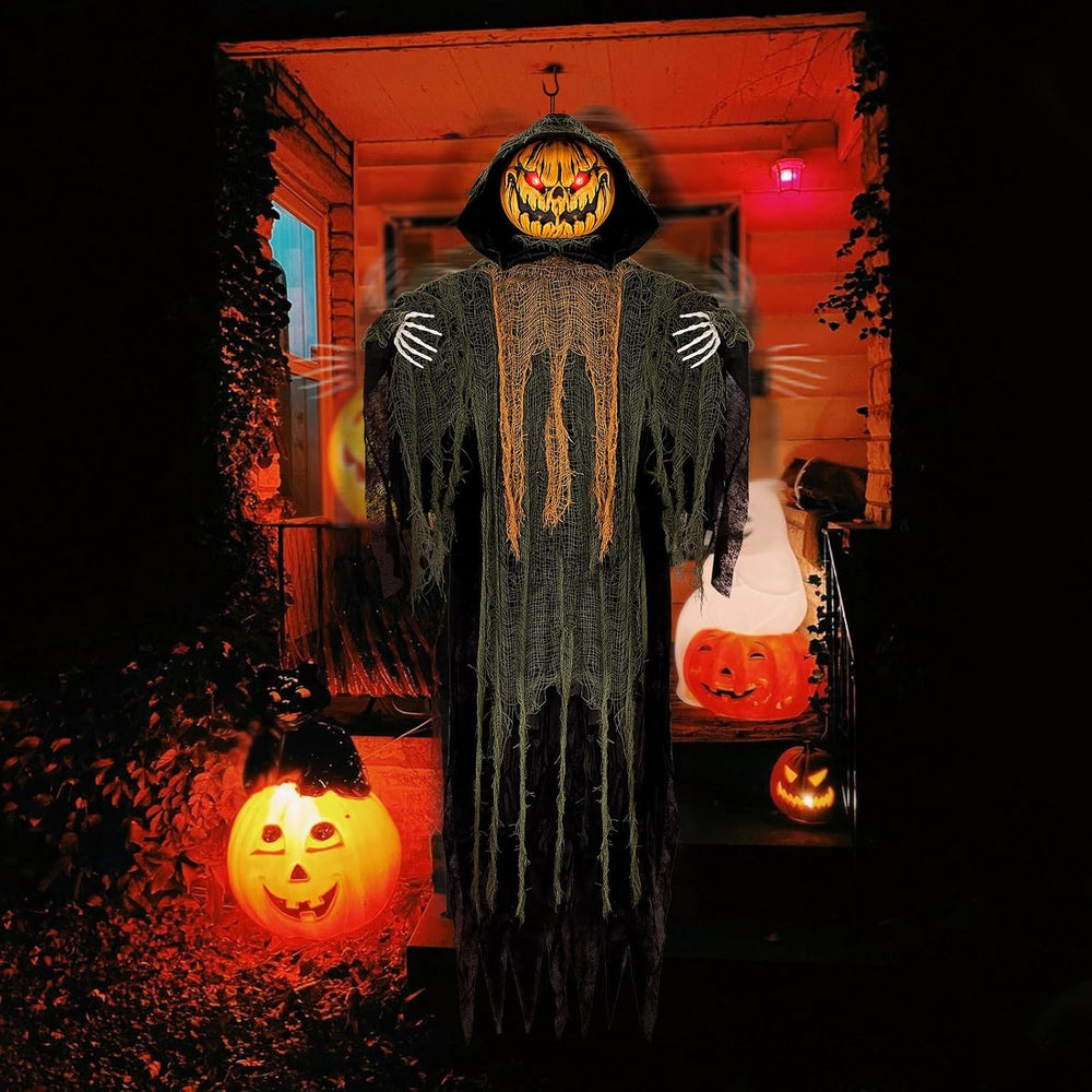 59” Halloween Hanging Animatronics Pumpkin Decoration with Sound Activated