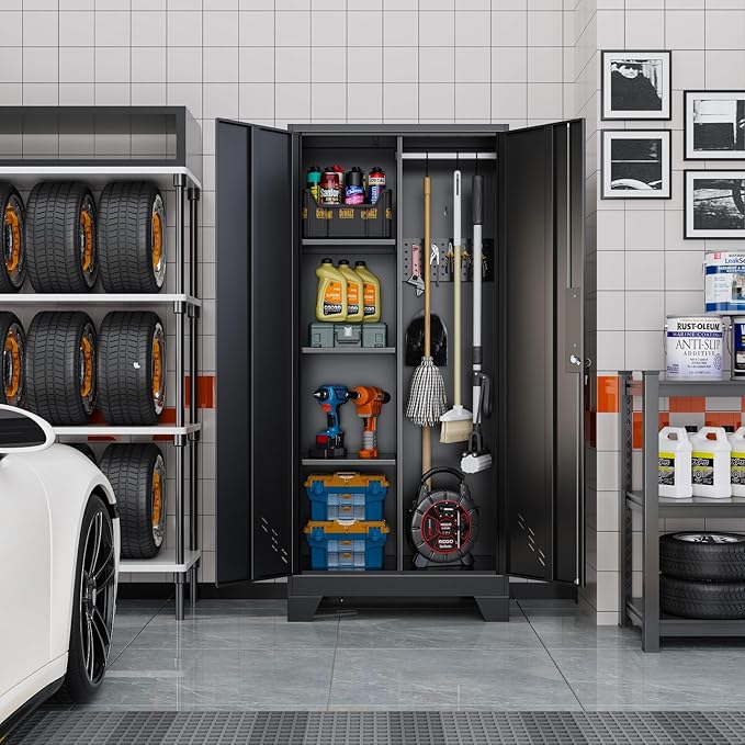Garage Storage Cabinet, Broom Closet Storage Cabinet, Storage Shed, Metal