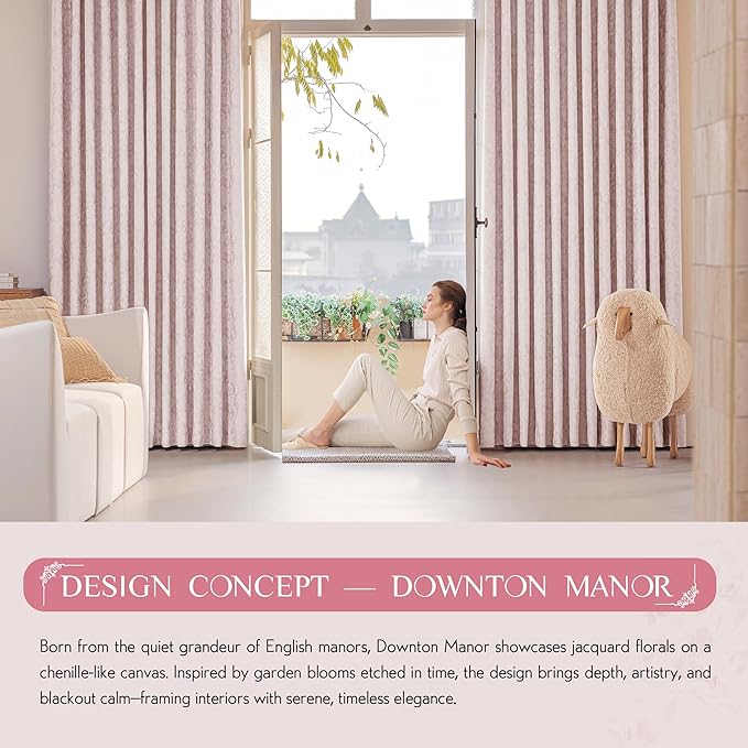 Beauoop Pink Floral Jacquard Blackout Curtains 84 Inches Long 2 Panels