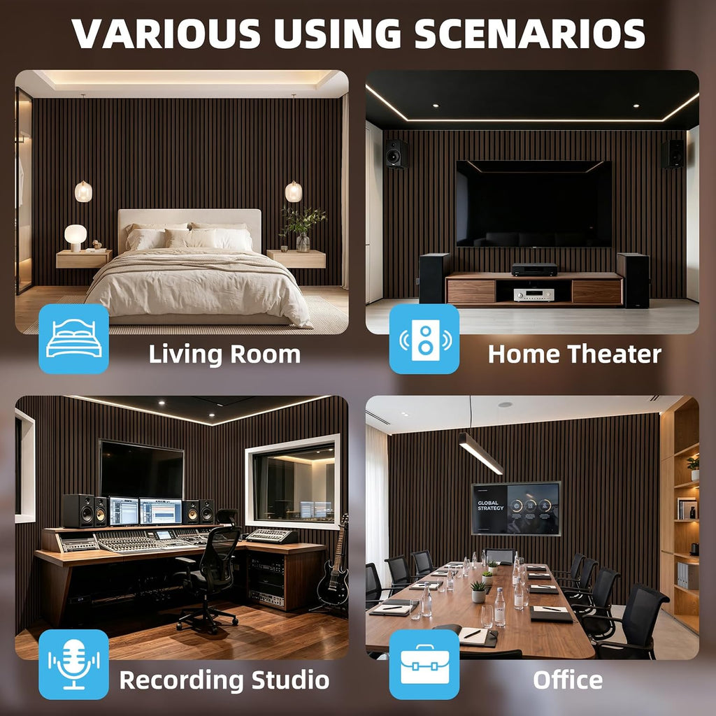 Art3d 94 x 12.6 Inch Acoustic Wood Slat Wall Panel, 6-Piece, Walnut