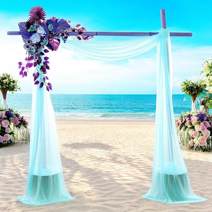 MDS Halloween Chiffon Draping Fabric - 2 Panel, 30" Wide x 40ft Long - Sheer Spooky Arbor & Canopy Drapery for Haunted House Backdrops, Party Ceilings, DIY Costumes & Themed Events - Teal (Pack of 2)