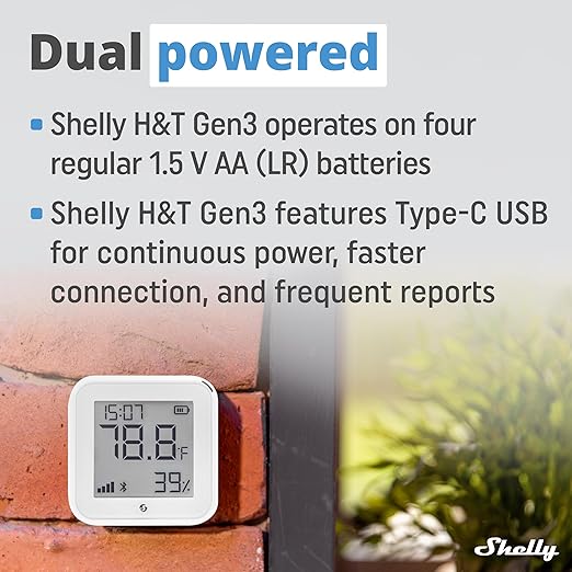 Shelly H&T Gen3 White | Wi-Fi & Bluetooth Smart Temperature & Humidity Sensor
