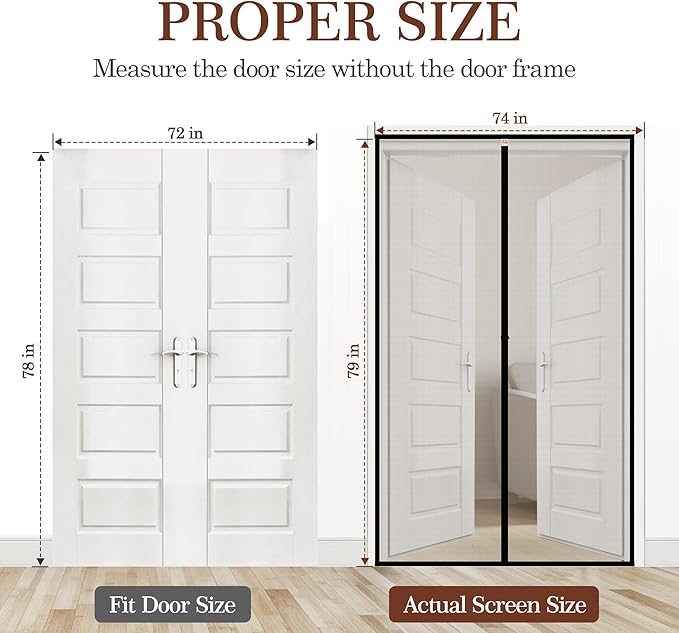 Yotache Magnetic Screen Door fits 72"x78" Doors, Screen Size 74"x79"