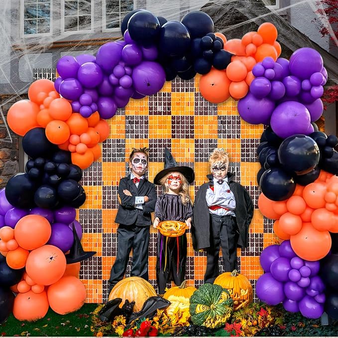 12PCS Black Orange Shimmer Wall Backdrop, Square Sequin Photo Backdrops Panel, Glitter Wall Background for Birthdays, Weddings, Christmas, Engagements, Halloween Party Decor (3FTx4FT)