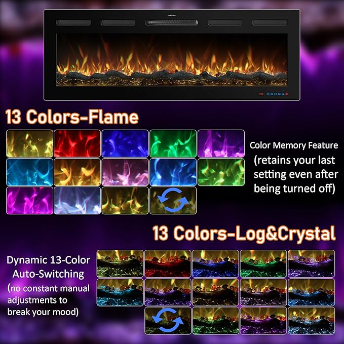 60 Inch WiFi-Enabled Recessed Electric Fireplace Inserts