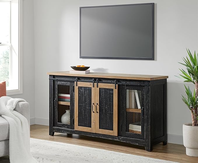 Martin Svensson Home Rustic 65" Black and Driftwood Solid Wood TV Stand