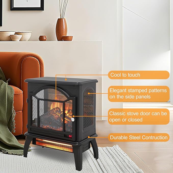 18" Electric Fireplace Heater, Freestanding Fireplace