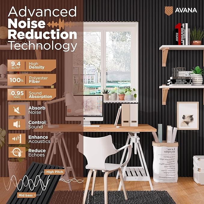 Avana Acoustic Wood Wall Panels – 47.2 X 12.6 Inch Black Oak Acoustic Panels 2 (2 PCs)