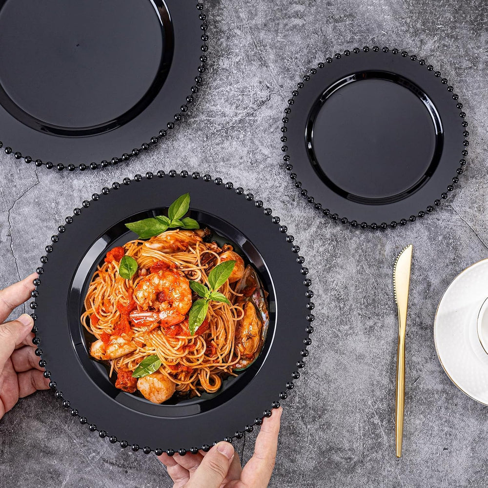 U-QE 60PCS Black Plastic Plates - Halloween Black Disposable Plates
