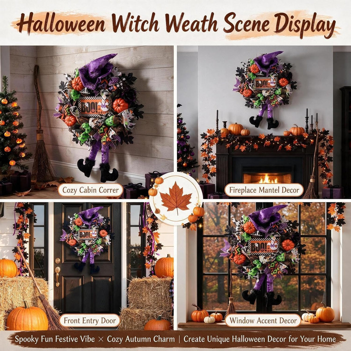 Halloween Wreath for Front Door,20 inch Whimsical mesh Wreath with Witch