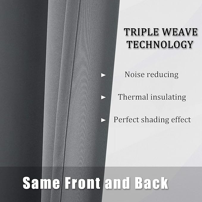 DUALIFE Grey Blackout Curtains for Bedroom 108 inches Long 2 Panels Grommet