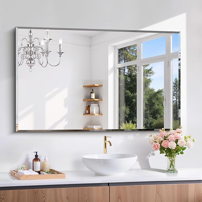 CILIBER Beveled Bathroom Mirror, 30x48 Large Frameless Mirrors