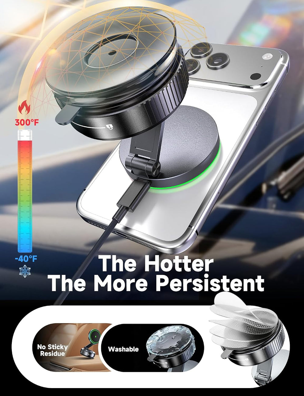 15W Magsafe Car Mount Charger, with 50W Faster Charging Adapter