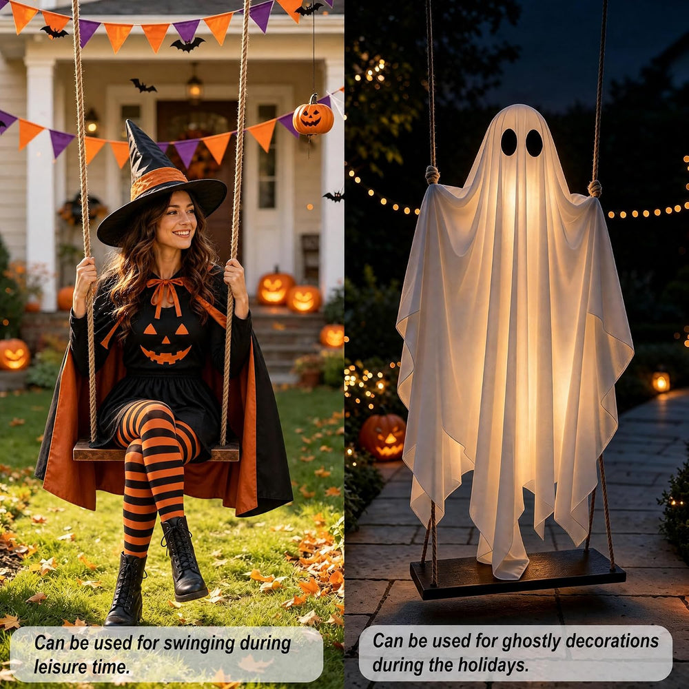 Hanging Ghost Halloween Decorations Outdoor, 7-12 FT Light Up Ghost Swing