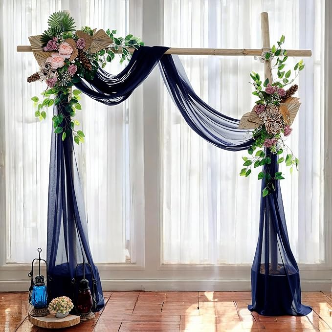 MDS Halloween Chiffon Draping Fabric - 2 Panel, 30" Wide x 100ft Long - Sheer Spooky Arbor & Canopy Drapery for Haunted House Backdrops, Party Ceilings, DIY Costumes & Themed Events - Navy Blue (Pack of 2)