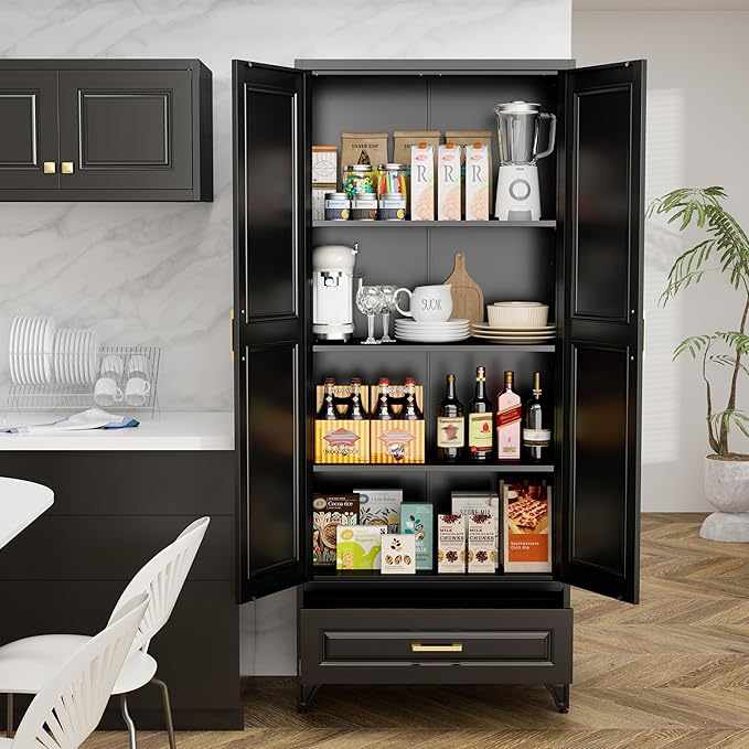 75" Tall Metal Storage Cabinet, Kitchen Pantry Storage Cabinets