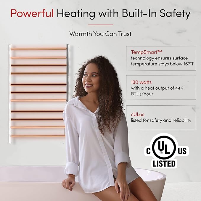 WarmlyYours Malta Heated Towel Rack, 11-Bar Electric Towel Warmer, Hardwired