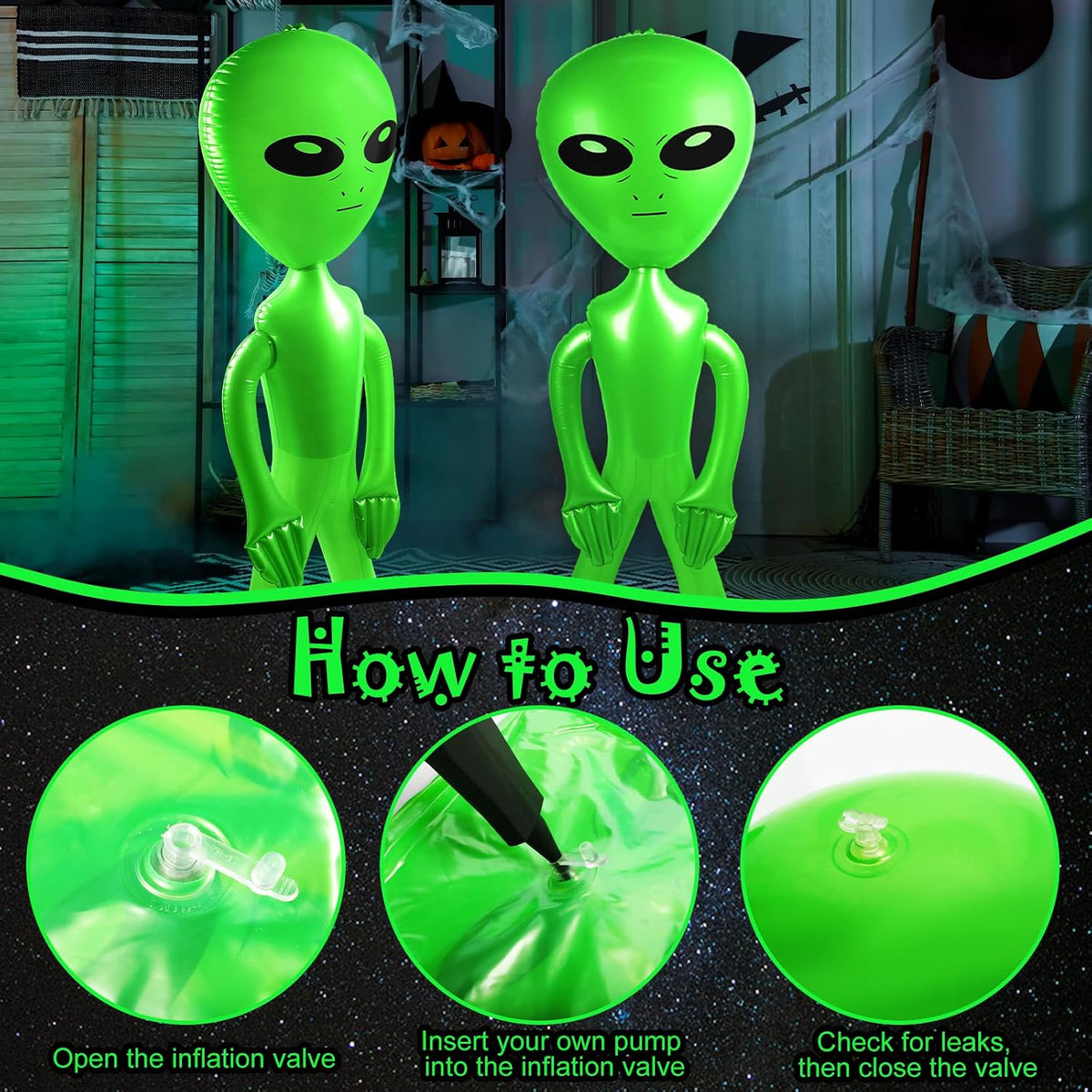 6 Pack 63 Inch Giant Inflatable Alien 31.5 Inch Jumbo Blow Up Alien Green Inflatable Balloon for Space Party Decorations UFO Theme Spaceship Party Birthday Halloween Easter Christmas Home