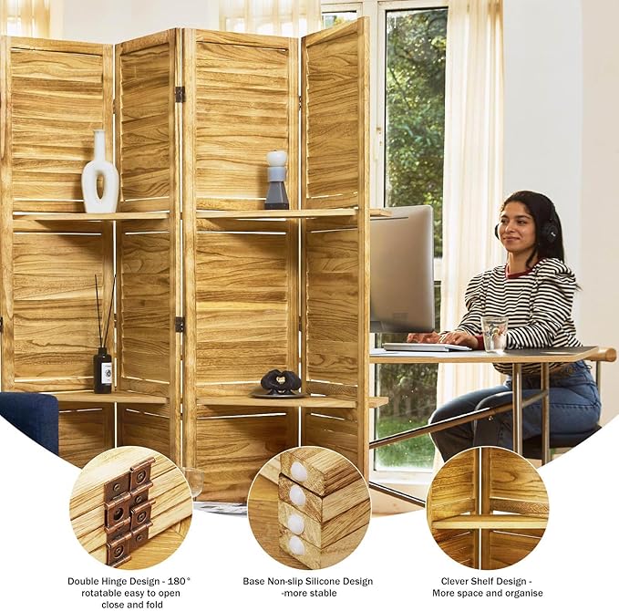 Partition Room Dividers, 67 * 51inch Folding Wood Privacy Screen
