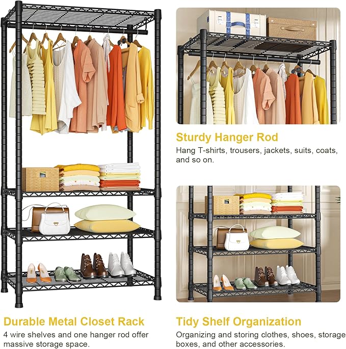 Ulif H2 Heavy Duty Clothes Rack, Freestanding 4 Tiers Garment Rack